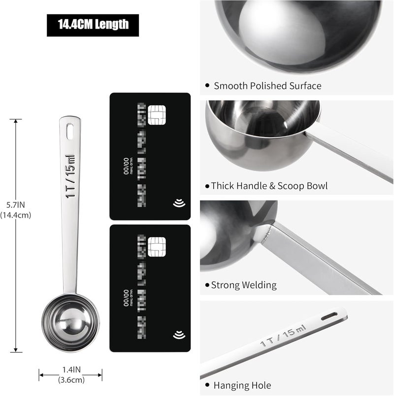 Doosu 18/8 Stainless Steel Coffee Scoop, Food-Grade Metal Measuring Spoon with 4.3in Long Handle, Tablespoon Scooper for Coffee Beans, Ground Coffee, Espresso, Protein Powders, Tea, Sugar (1 Tbsp) - Image 2